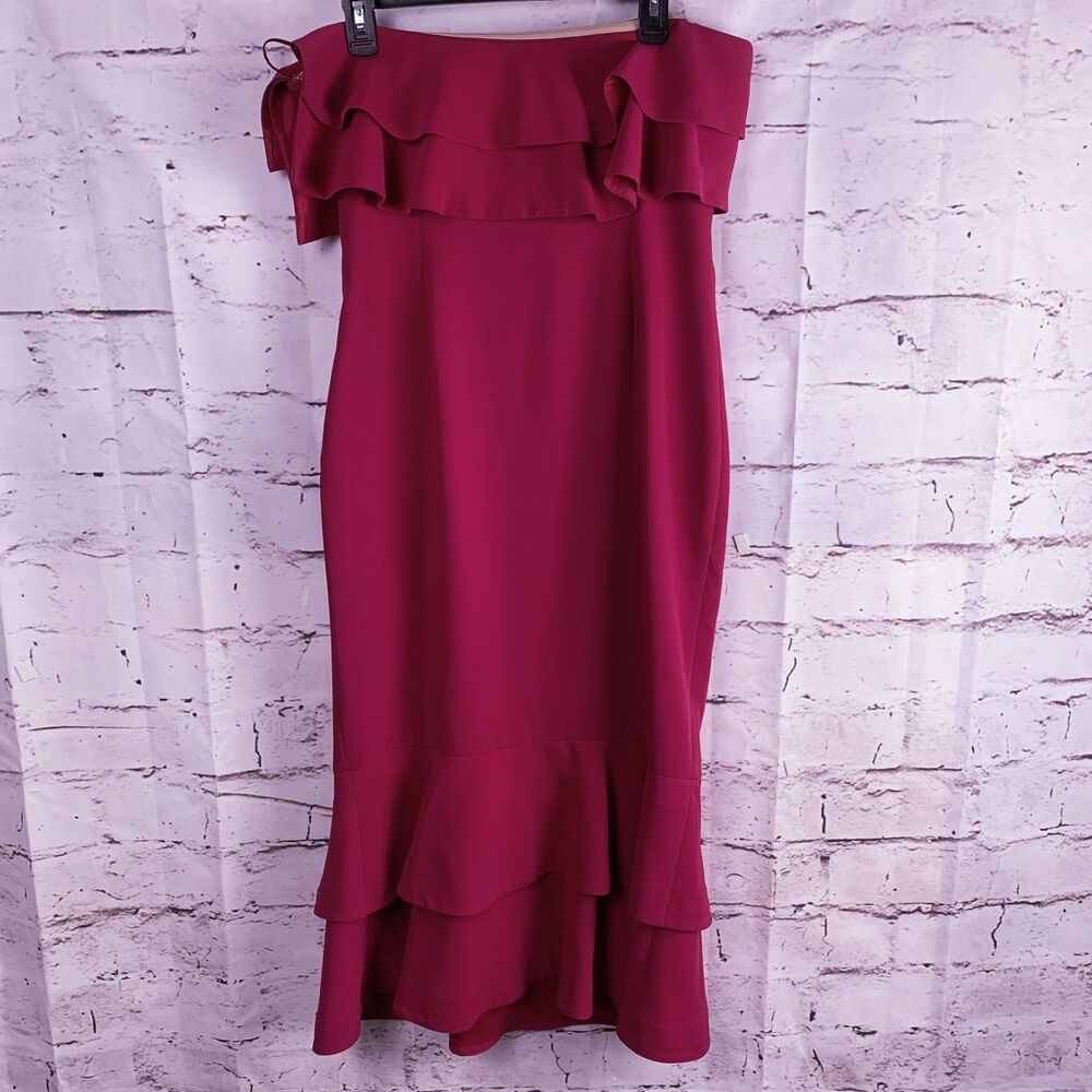 Cinq à Sept Ezana Strapless Ruffle Midi Dress Size 12 Pink Party Cocktail